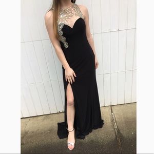 Black bejeweled prom dress